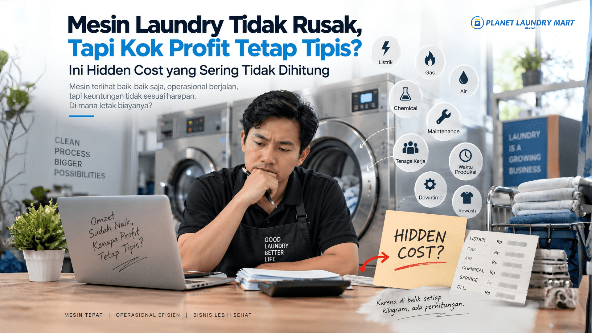 Mesin Laundry Tidak Rusak, Tapi Kok Profit Tetap Tipis? Ini Hidden Cost yang Sering Tidak Dihitung!
